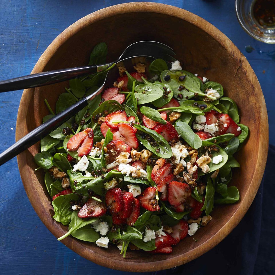 Spinach Strawberry Salad with Feta and Walnuts | Nikki Kuban Minton
